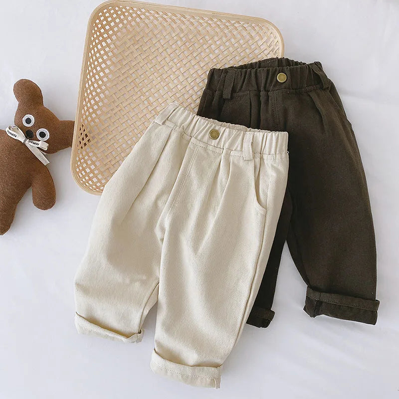 MILANCEL Solid Kids Pants for Boys and Girls Four Seasons Elastic Waist Casual Toddler Baby Trousers Clothes for 1-6 Years