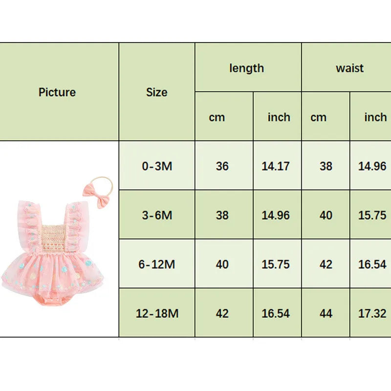 Baby Girl 2 Piece Summer Set, Flower Embroidery Fly Sleeve Mesh Romper Dress Bow Headband Infant Toddler Outfits