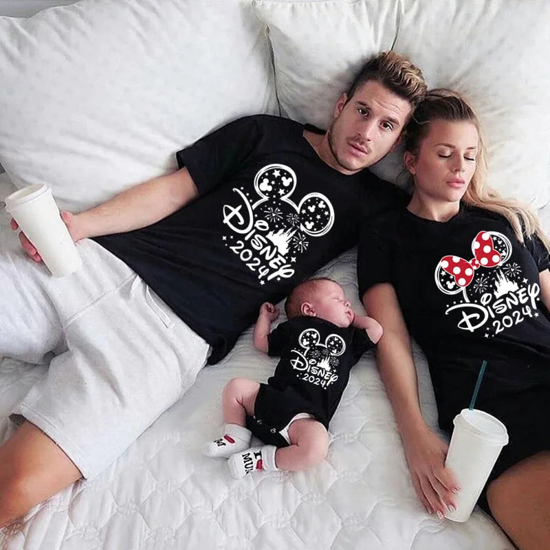 2024 Disney Trip Mickey Minnie Mouse Family Matching Shirts Cotton Dad Mom Bro Sis Kids T Shirt Baby Rompers Matching Clothes