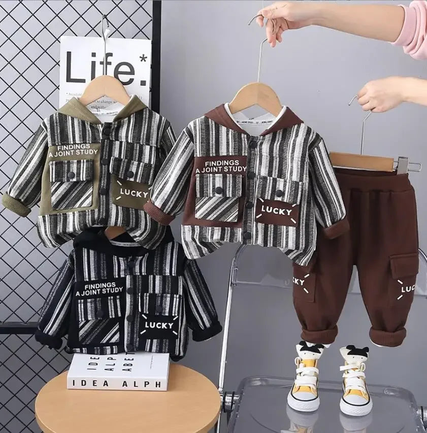 Kids Boys Tracksuits Sets Spring Autunmn Baby Clothes Patchwork Stripe Casual Zipper Jackets And Pants Children Clothing Suits