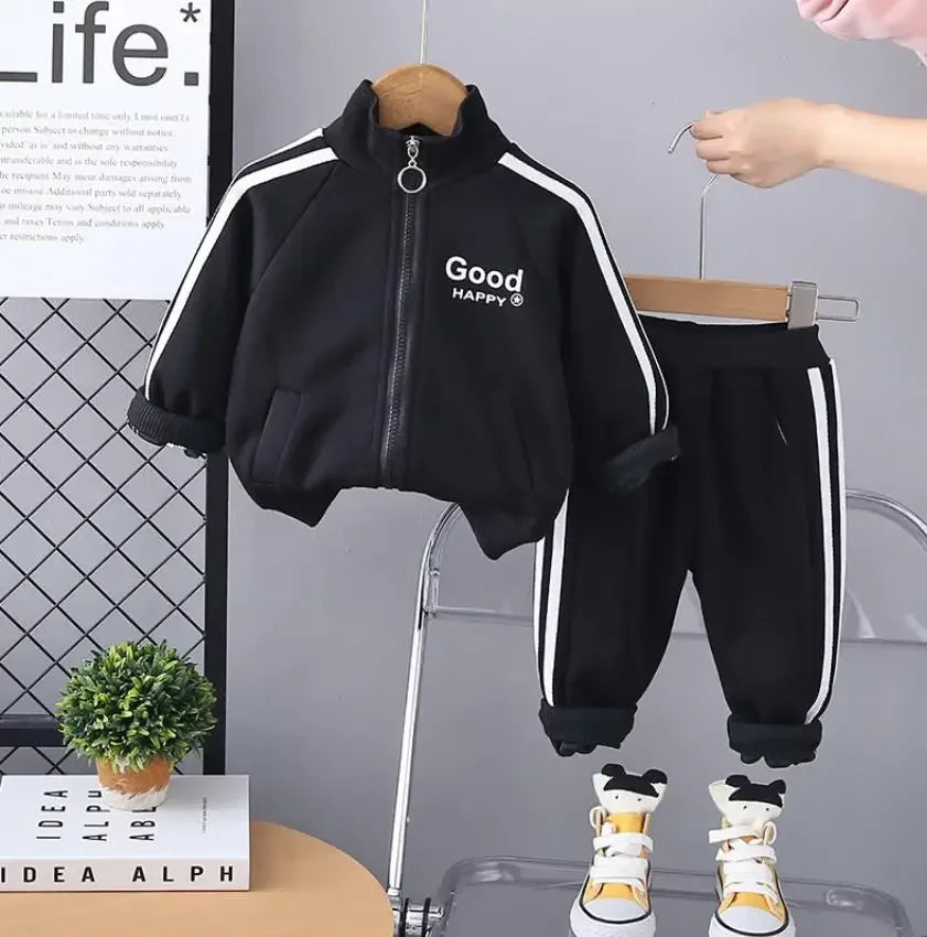 Kids Boys Tracksuits Sets Spring Autunmn Baby Clothes Patchwork Stripe Casual Zipper Jackets And Pants Children Clothing Suits