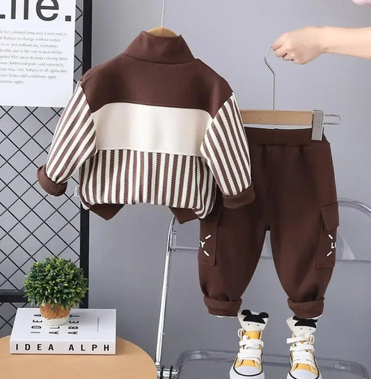 Kids Boys Tracksuits Sets Spring Autunmn Baby Clothes Patchwork Stripe Casual Zipper Jackets And Pants Children Clothing Suits