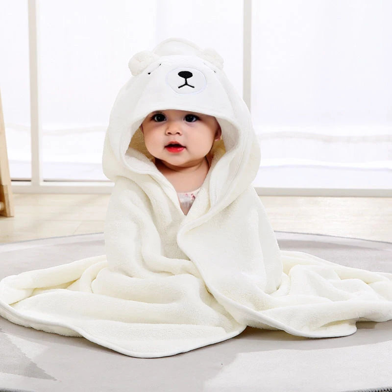 1 pack of baby bath towel cartoon plain baby blanket, bathroom supplies, polyester fiber bathrobe with strong water absorption,