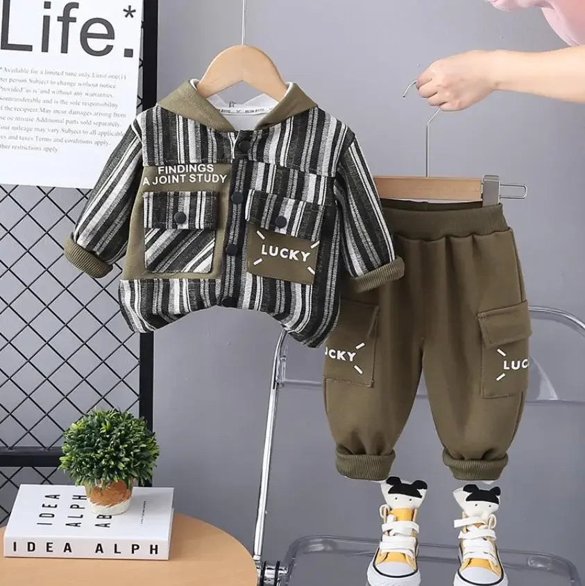 Kids Boys Tracksuits Sets Spring Autunmn Baby Clothes Patchwork Stripe Casual Zipper Jackets And Pants Children Clothing Suits