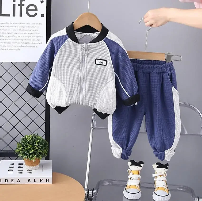 Kids Boys Tracksuits Sets Spring Autunmn Baby Clothes Patchwork Stripe Casual Zipper Jackets And Pants Children Clothing Suits