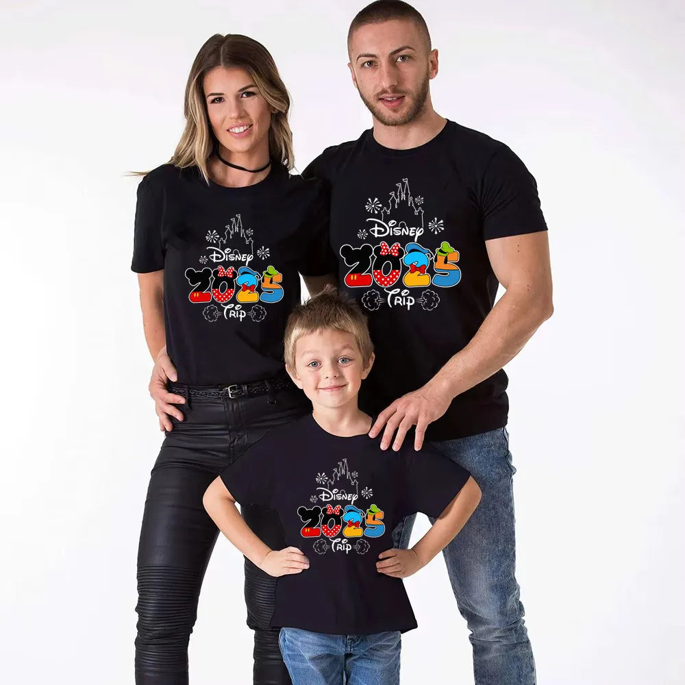 2025 Disney Trip Mickey Minnie Mouse Family Matching Shirts Cotton Dad Mom Bro Sis Kids T Shirt Baby Rompers Matching Clothes