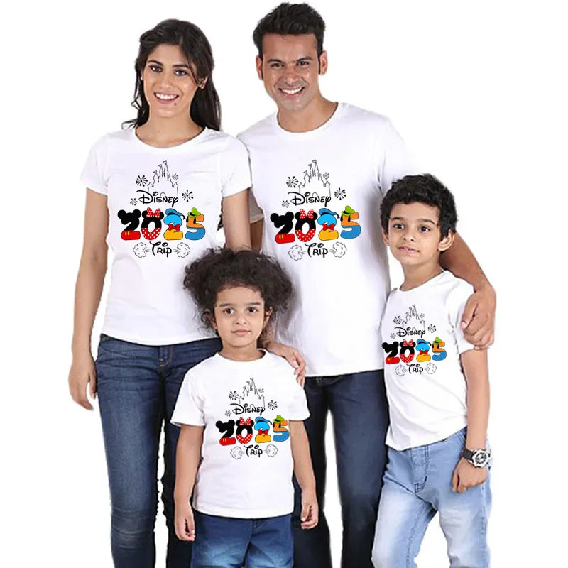 2025 Disney Trip Mickey Minnie Mouse Family Matching Shirts Cotton Dad Mom Bro Sis Kids T Shirt Baby Rompers Matching Clothes
