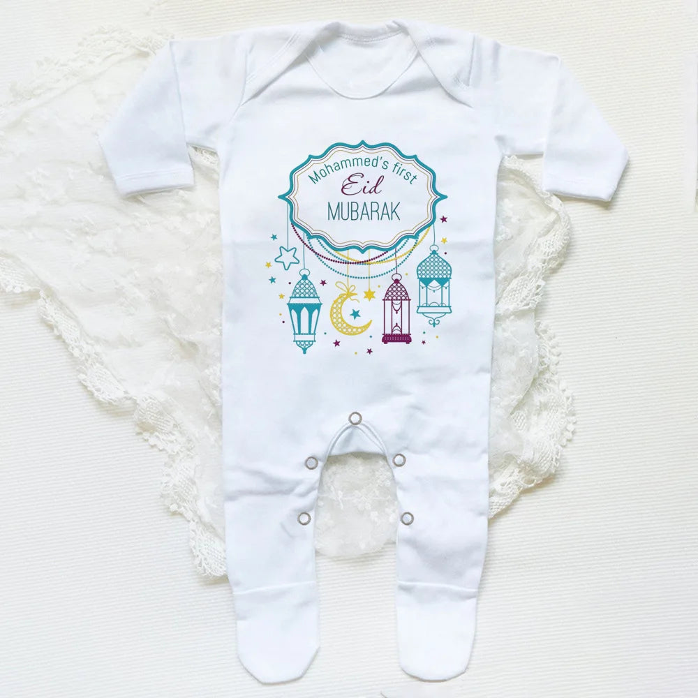 Personalized Eid Baby Romper Custom Name Infant Long Sleeve Sleepsuit Eid Ramadan Newborn Outfit Islamic Muslim Holiday Clothes