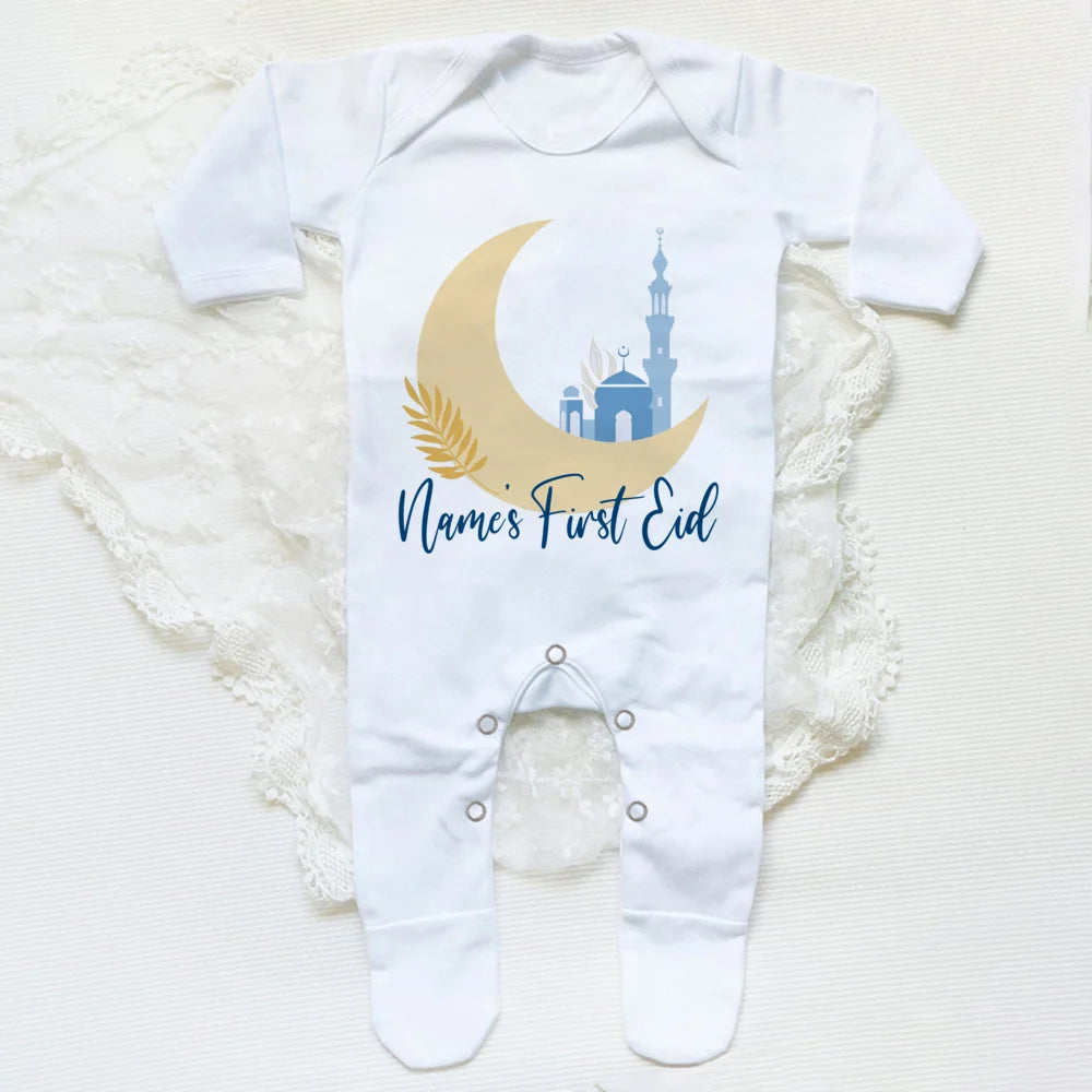 Personalized Eid Baby Romper Custom Name Infant Long Sleeve Sleepsuit Eid Ramadan Newborn Outfit Islamic Muslim Holiday Clothes
