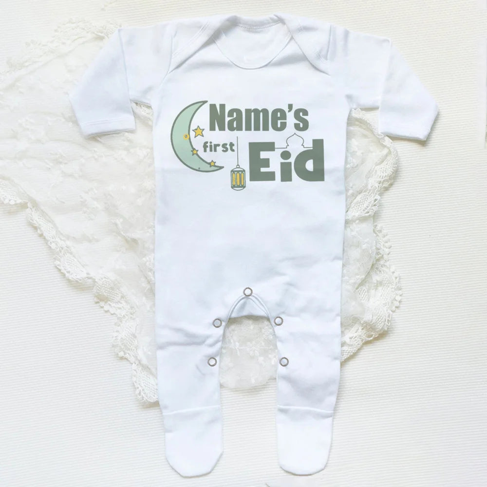 Personalized Eid Baby Romper Custom Name Infant Long Sleeve Sleepsuit Eid Ramadan Newborn Outfit Islamic Muslim Holiday Clothes