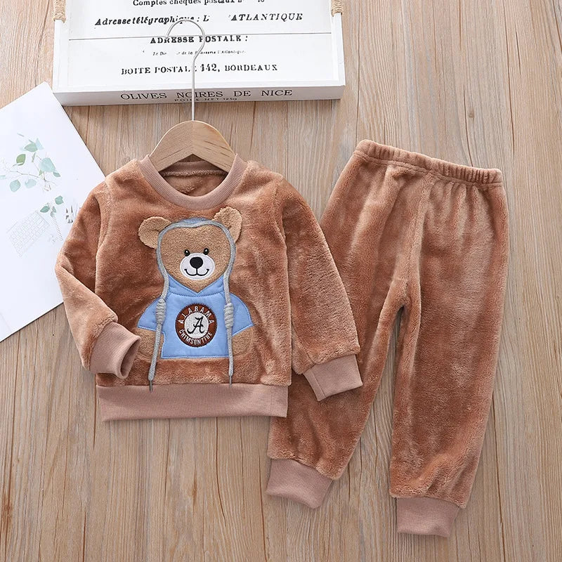 Baby Fleece Warm Clothing Sets Kids Parka Coats Cotton Pants 2Pcs Winter Hooded Thick Jackets Velvet Trousers Boys Girls Suits