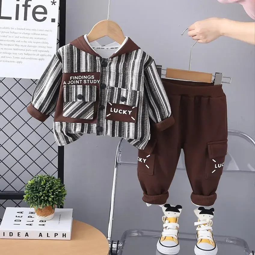 Kids Boys Tracksuits Sets Spring Autunmn Baby Clothes Patchwork Stripe Casual Zipper Jackets And Pants Children Clothing Suits