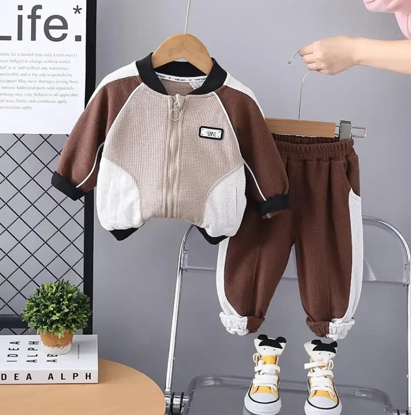 Kids Boys Tracksuits Sets Spring Autunmn Baby Clothes Patchwork Stripe Casual Zipper Jackets And Pants Children Clothing Suits