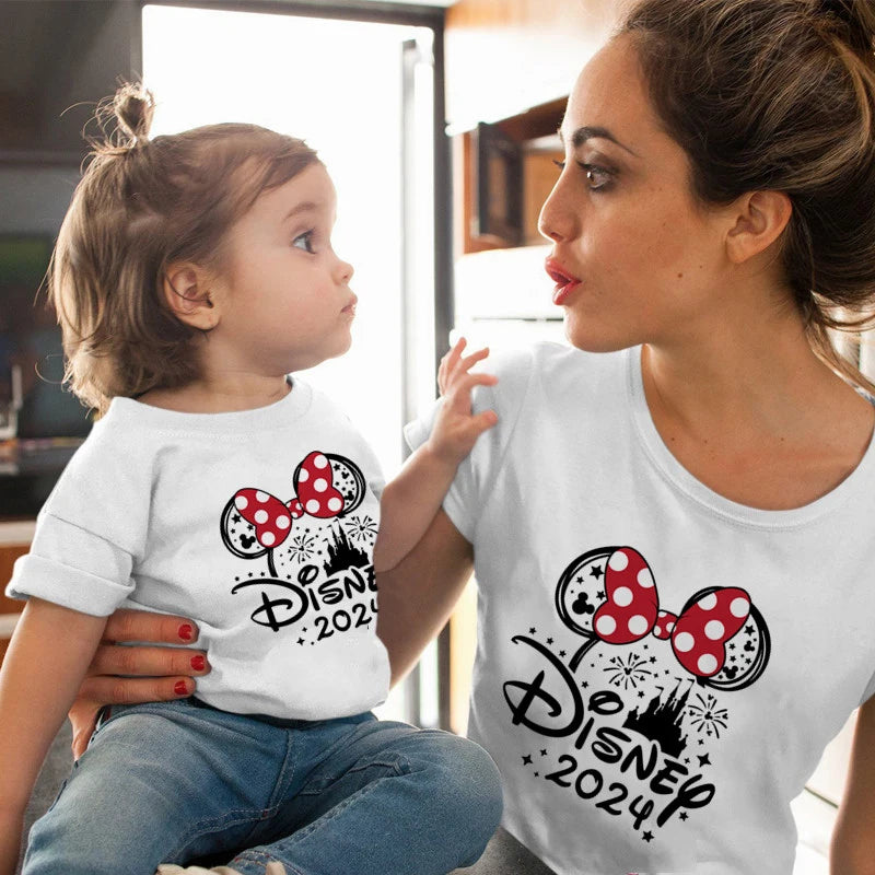 2024 Disney Trip Mickey Minnie Mouse Family Matching Shirts Cotton Dad Mom Bro Sis Kids T Shirt Baby Rompers Matching Clothes