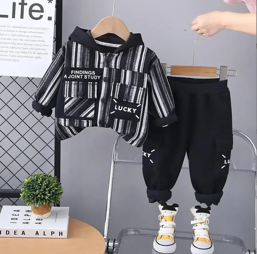 Kids Boys Tracksuits Sets Spring Autunmn Baby Clothes Patchwork Stripe Casual Zipper Jackets And Pants Children Clothing Suits