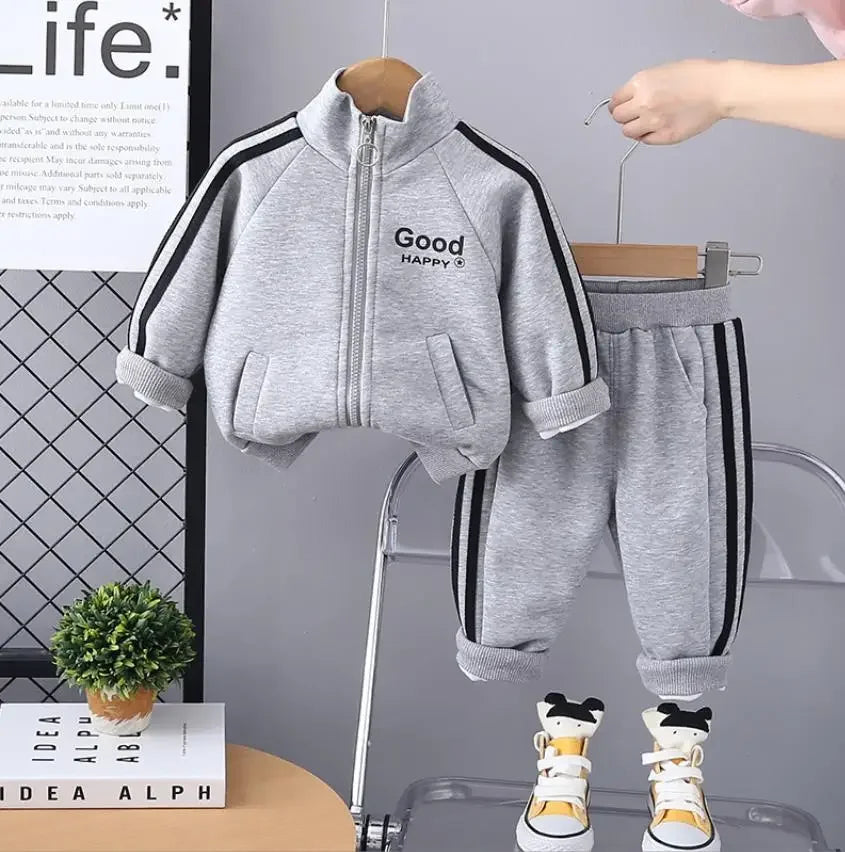 Kids Boys Tracksuits Sets Spring Autunmn Baby Clothes Patchwork Stripe Casual Zipper Jackets And Pants Children Clothing Suits
