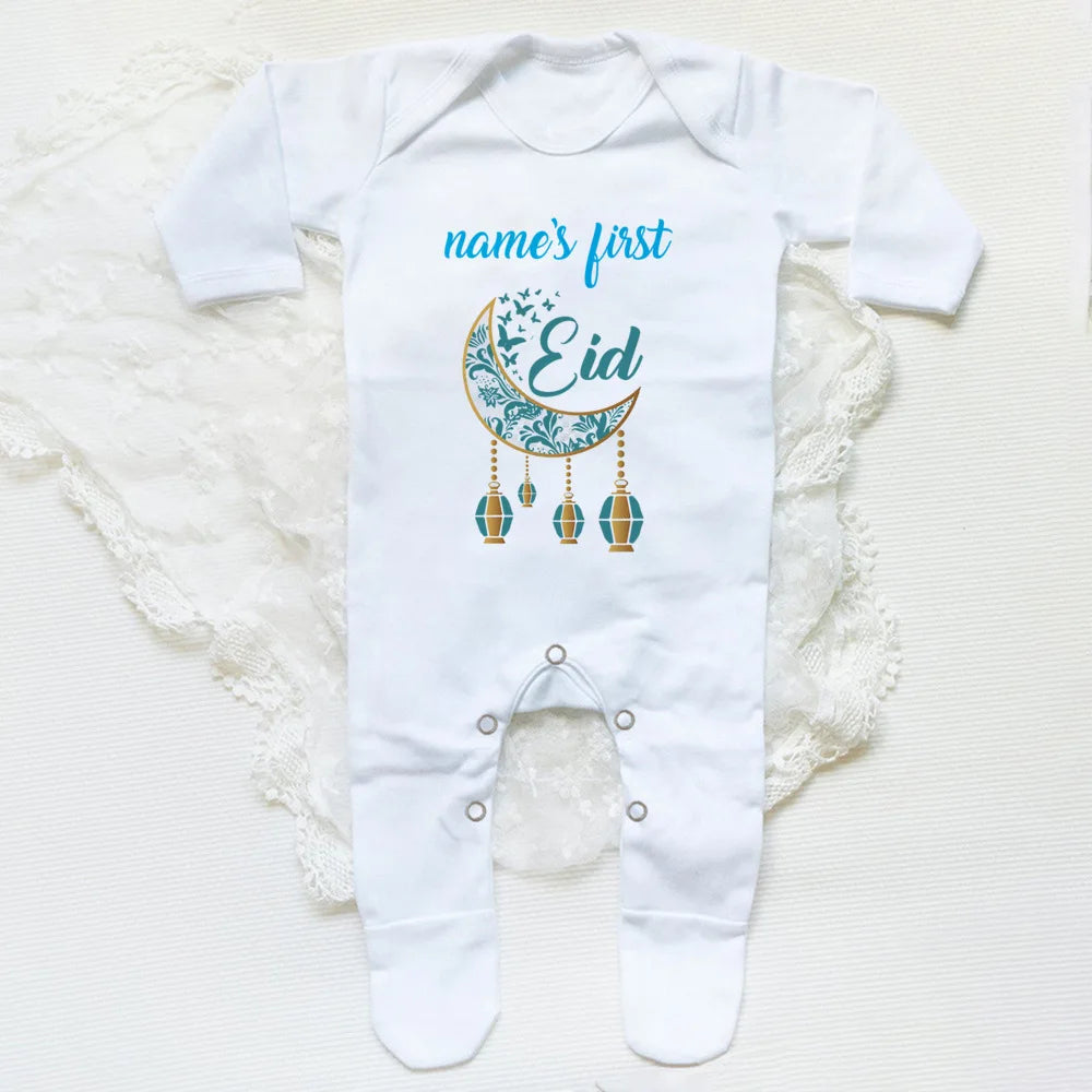 Personalized Eid Baby Romper Custom Name Infant Long Sleeve Sleepsuit Eid Ramadan Newborn Outfit Islamic Muslim Holiday Clothes