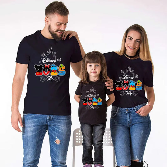 2025 Disney Trip Mickey Minnie Mouse Family Matching Shirts Cotton Dad Mom Bro Sis Kids T Shirt Baby Rompers Matching Clothes