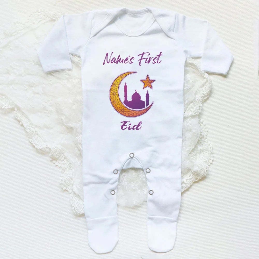Personalized Eid Baby Romper Custom Name Infant Long Sleeve Sleepsuit Eid Ramadan Newborn Outfit Islamic Muslim Holiday Clothes