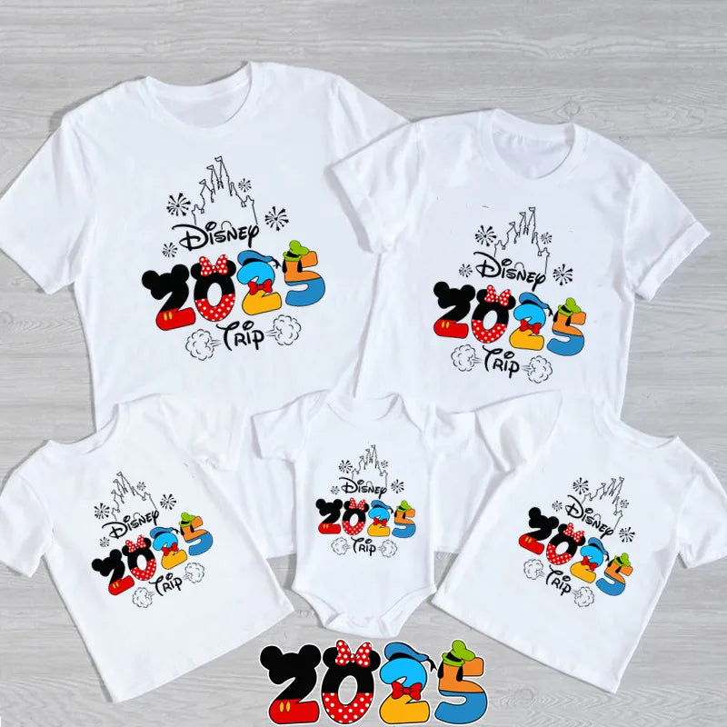 2025 Disney Trip Mickey Minnie Mouse Family Matching Shirts Cotton Dad Mom Bro Sis Kids T Shirt Baby Rompers Matching Clothes