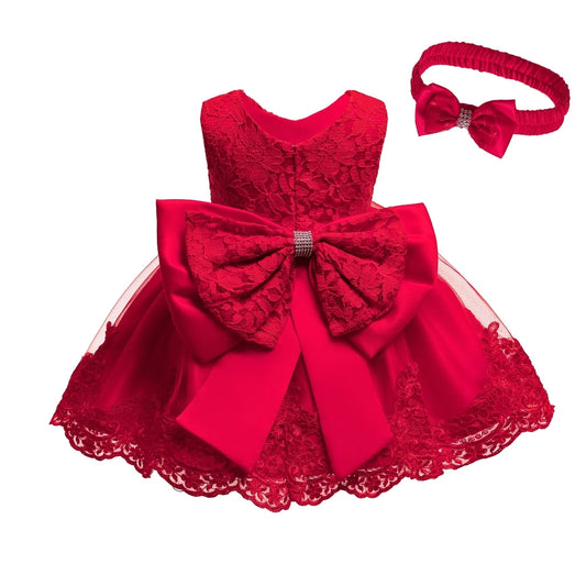 Hot Selling 0-5 Years Girl Dress Red Princess Party Dresses For Baby 1 year Girls Toddler Christening Gown Newborn Kids Clothes